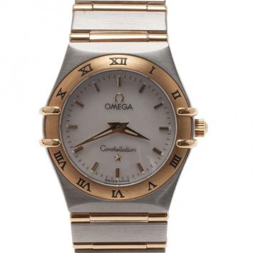 Omega White 18K Yellow Gold & Stainless Steel Constellation Women's Wristwatch 30MM
