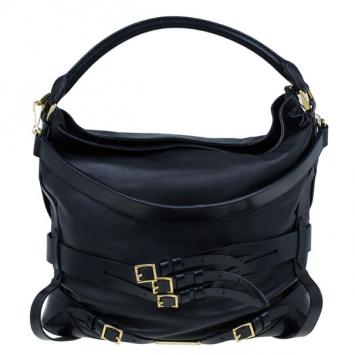 Burberry Black Lambskin Leather Belted Hobo