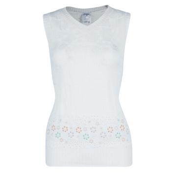Pre Owned Chanel White Knit Embellished Vest M