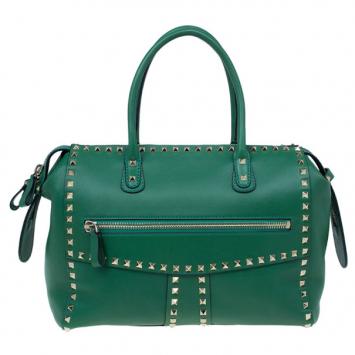 Valentino Green Leather Rockstud Boston