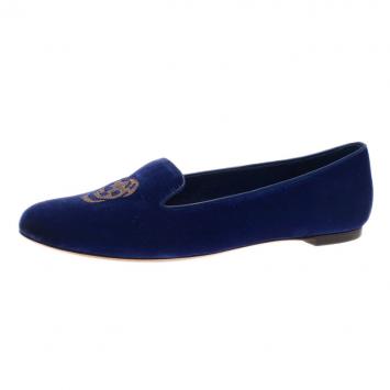 Alexander McQueen Blue Velvet Skull Smoking Slippers Size 39
