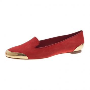 Alexander McQueen Red Suede Metal Cap Toe Smoking Slippers Size 39.5