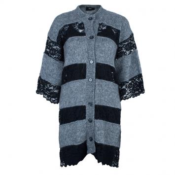 D&G Grey and Black Striped Lace Knit Cardigan M