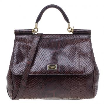 Dolce and Gabbana Brown Python Medium Miss Sicily Tote