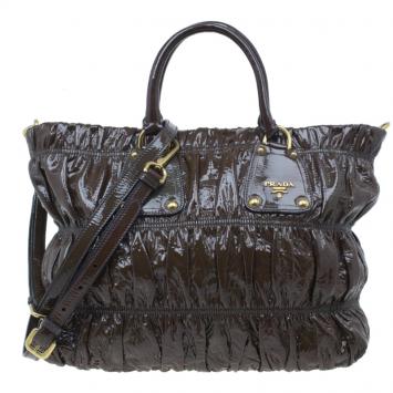 Prada Brown Patent Leather Vernice Gaufre Tote