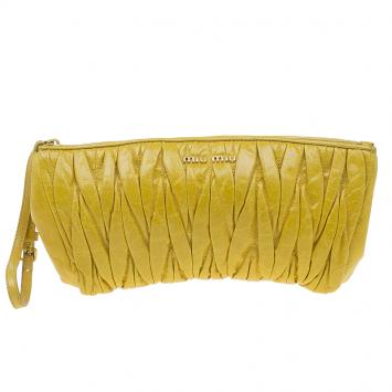Miu Miu Yellow Matelasse Leather Clutch
