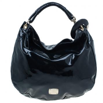 Jimmy Choo Black Patent Leather Large Sky Bangle Hobo