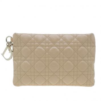 Dior Beige Coated Canvas Quilted Cannage Panarea Clutch
