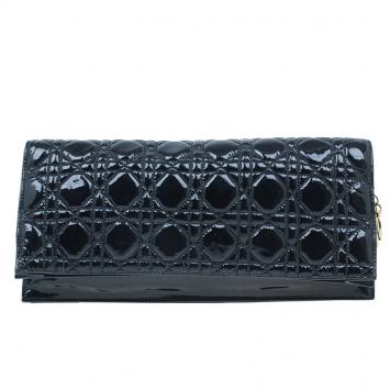 Dior Black Patent Leather Quilted Cannage Folded Clutch
