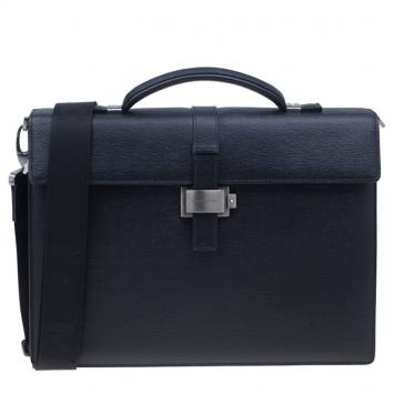 Pre Owned Montblanc Black Leather Westside Single Gusset Briefcase