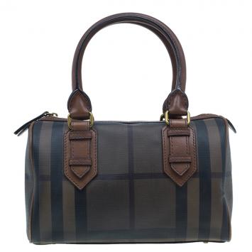 Burberry Brown Nova Check Leather Boston Bag