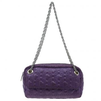 Carolina Herrera Purple Monogram Leather Shoulder Bag