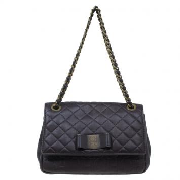 Carolina Herrera Brown Monogram Leather Shoulder Bag