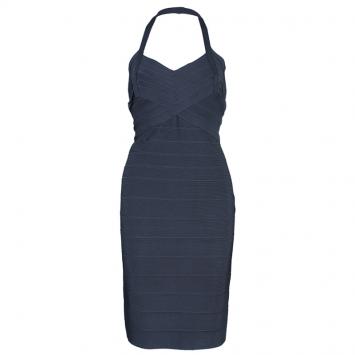 Herve Leger Grey Halterneck Bandage Dress M