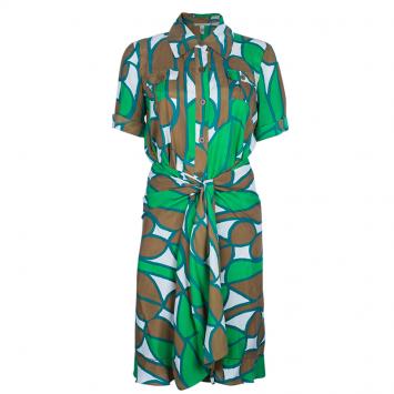 Diane Von Furstenberg Huahine Multicolor Shirt Knot Detail Dress L