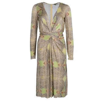Issa Beige Geometric Silk Jersey Dress M