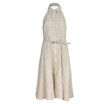 Michael Kors Beige Belted Eyelet Dress L