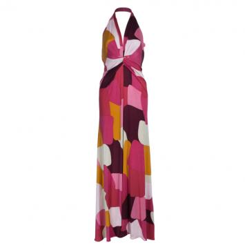 Issa Pink Abstract Print Jersey Maxi Dress M