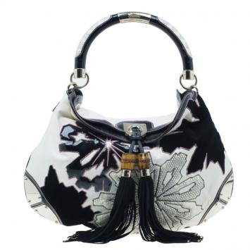 Gucci White Leather Limited Edition Applique Indy Hobo