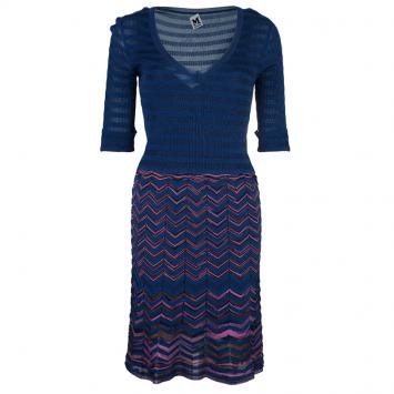 M Missoni Multicolor Zig-Zag Knit Flare Dress M