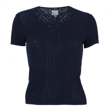 Pre Owned Chanel Knit Detail Black Top S