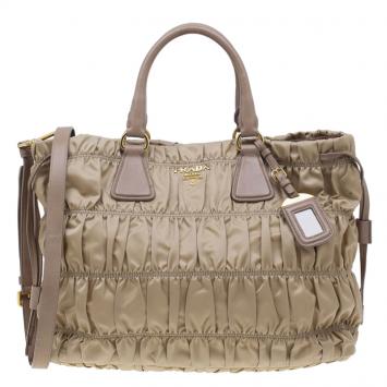 Prada Camello Tessuto Gaufre Canvas Shopping Tote