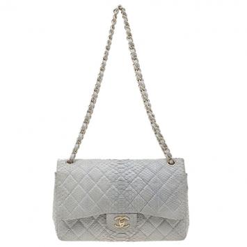 Chanel Grey Python Jumbo Classic Double Flap Bag