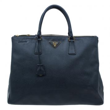 Prada Black Saffiano Lux Leather Double Zip Tote