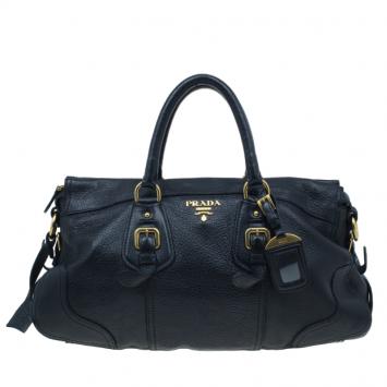 Prada Black Leather Vitello Daino Satchel