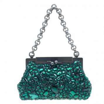 Dolce and Gabbana Green Satin Sarah Crystal Purse
