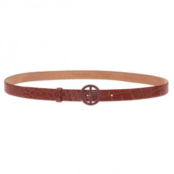 Giorgio Armani Orange Croc Embossed Enamel Logo Belt Size 46