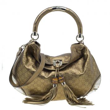 Gucci Metallic Gold Guccissima Leather Large Babouska Indy Top Handle Bag