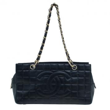 Chanel Black Leather Chocolate Bar Petite Shopper Tote