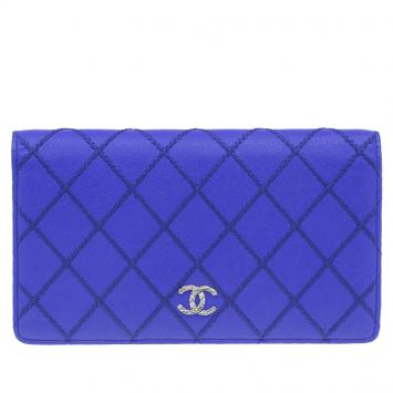 Chanel Blue Calfskin with Raised Quilted Stitching Continental Wallet