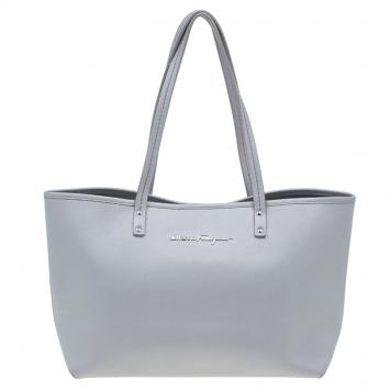 Salvatore Ferragamo Grey Leather Shopper Tote