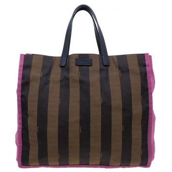 Fendi Brown Pequin Striped Shopper Bag