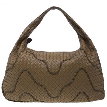 Bottega Veneta Brown Nappa Leather Intrecciato Large Chain Veneta Hobo