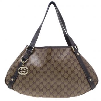 Gucci Brown Monogram Crystal Medium Abbey Satchel