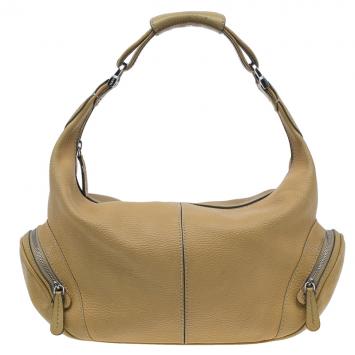 Tod's Camel Leather Pebbled Charlotte Hobo