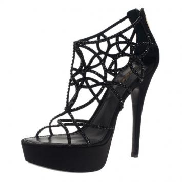 Louis Vuitton Black Embellished Satin Tisha Platform Sandals Size 40.5