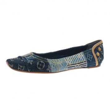 Louis Vuitton Blue Monogram Denim Ballet Flats Size 38.5