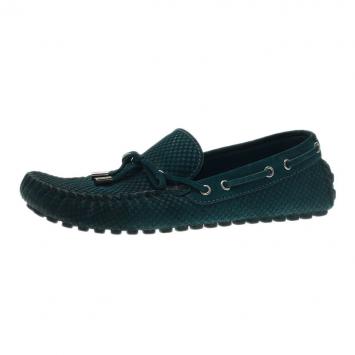 Pre Owned Louis Vuitton Green Petit Damier Suede Navajo Loafers Size 42