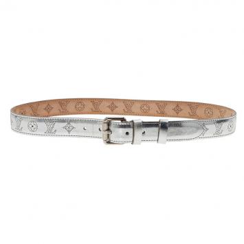 Louis Vuitton Silver Leather Mahina Perforated Belt Size 90CM