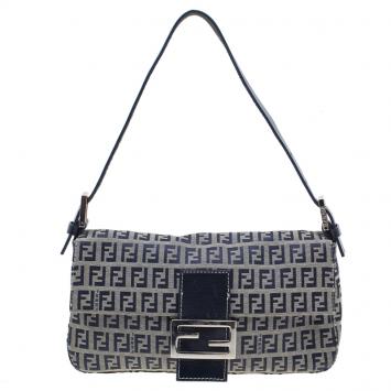 Fendi Black Zucchino Monogram Baguette