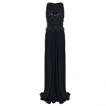 Tadashi Shoji Black Bead Embellished Gown L