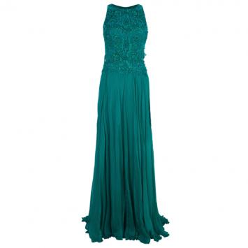 Tadashi Shoji Zardozi Embroidered Green Gathered Gown S