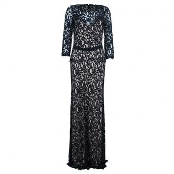 Tadashi Shoji Black Chantilly Lace Gown S