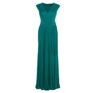 Tadashi Shoji Embroidered Zardozi Ruched Chiffon Dress S
