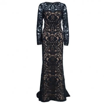 Tadashi Black Zardosi Embroidered Lace Dress M