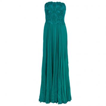 Tadashi Shoji Zardozi Embroidered Green Empire Waist Gathered Gown M